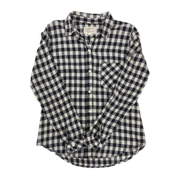Current/Elliott Women’s Black and White Buffalo Check Button Down Shirt Size S - Picture 1 of 7